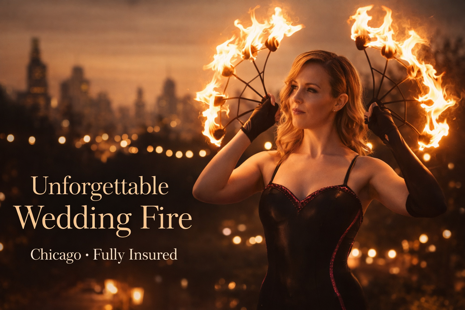 Insured wedding fire performer Chicago elegant outdoor reception